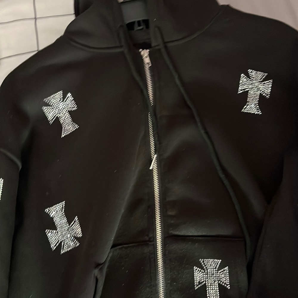 Cross Rhine Stone Black Hoodie